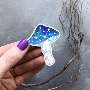 Toadstool FRIDGE MAGNET with holographic effect, mushroom fridge magnet, celestial kitchen accessory, witchy magnet image 1