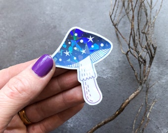 Toadstool FRIDGE MAGNET with holographic effect, mushroom fridge magnet, celestial kitchen accessory, witchy magnet