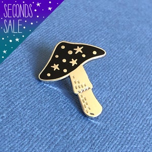 Toadstool pin SECONDS SALE, Celestial Mushroom enamel pin badge, black lapel pin, black hard enamel mushroom pin badge
