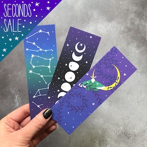 SECONDS SALE, Mixed design bookmark set of 3, mismatched bookmarks, laminated illustrated bookamarks