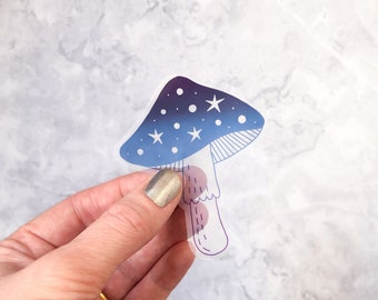 Toadstool vinyl sticker, Clear celestial sticker, glossy vinyl sticker, ombre mushroom sticker 8 cm high, laptop sticker, nature sticker