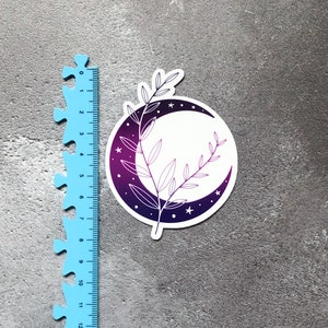 Clear Moon and branch sticker, moon goddess laptop sticker, holographic vinyl sticker, ombre witchy decor, celestial moon sticker image 7