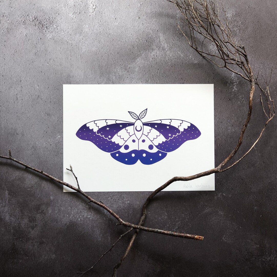 Emperor Moth Print, Moth A5 Art Print, Celestial Wall Decor, Witchy ...