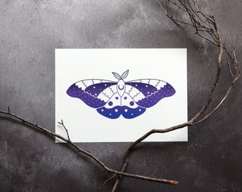 Emperor Moth print, moth A5 art print, celestial wall decor, witchy home decor, nature illustration gift