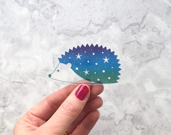 Celestial Hedgehog vinyl sticker, Clear sticker, glossy vinyl sticker, ombre hedgehog sticker, holographic laptop sticker, animal sticker