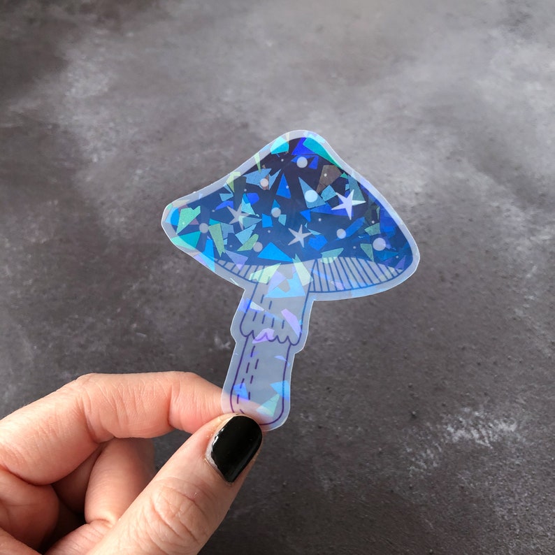 Holographic Toadstool vinyl laptop sticker, white glossy vinyl sticker with holographic overlay, laminated vinyl sticker, waterproof sticker image 10