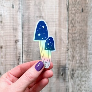 Fungi laptop sticker, holographic celestial vinyl sticker, mushroom sticker, ombre nature sticker