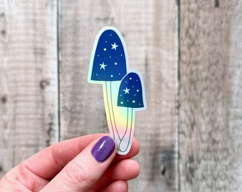 Fungi laptop sticker, holographic celestial vinyl sticker, mushroom sticker, ombre nature sticker