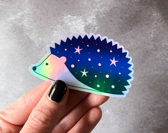 Holographic Hedgehog vinyl sticker, white sticker, glossy vinyl sticker, ombre hedgehog sticker, holographic laptop sticker, animal sticker