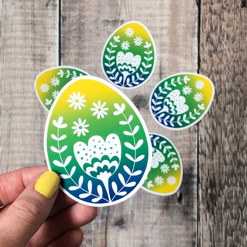 Easter egg vinyl sticker, fun egg shaped sticker, glossy vinyl sticker, easter sticker 8 cm high, laptop decal, white vinyl sticker image 2