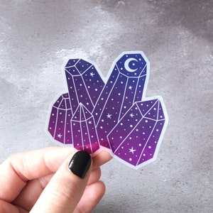 Crystals laptop sticker, celestial vinyl sticker, moon crystal witchy sticker, celestial moon sticker, magical witchy decor