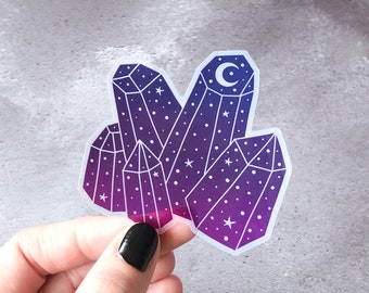 Crystals laptop sticker, celestial vinyl sticker, moon crystal witchy sticker, celestial moon sticker, magical witchy decor