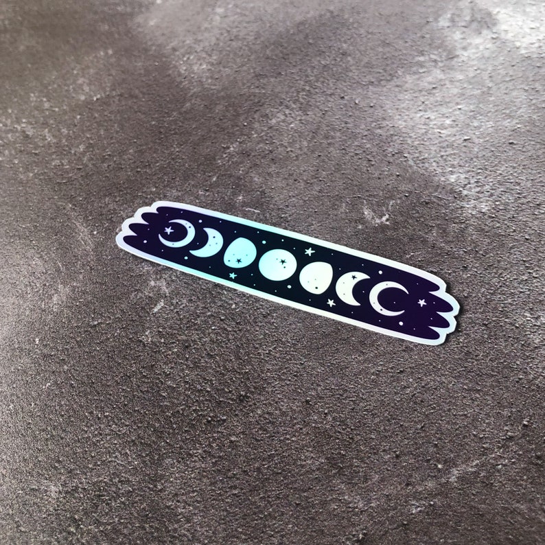 Holographic Moon Phases laptop sticker, celestial vinyl sticker, ombre moon decor, celestial moon phase sticker, magical witchy decor image 8