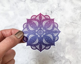 Lotus Mandala vinyl sticker, Flower Mandala clear sticker, ombre celestial laptop sticker 8 cm wide, laptop sticker, mandala sticker