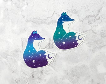 Celestial Fox vinyl sticker, space fox clear sticker, ombre celestial laptop sticker 8 cm wide, laptop sticker, galaxy fox white sticker