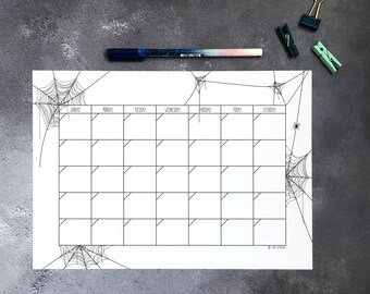 Halloween printable monthly planner, print at home spiderweb monthly planner with no dates, any month planner, digital download planner