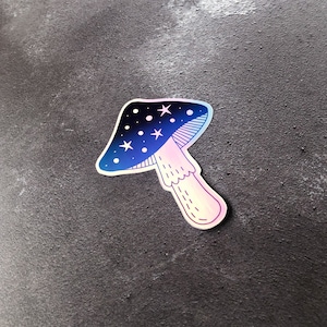 Holographic Toadstool vinyl sticker, holo glossy vinyl sticker, ombre mushroom decal, laptop sticker, witchy nature sticker