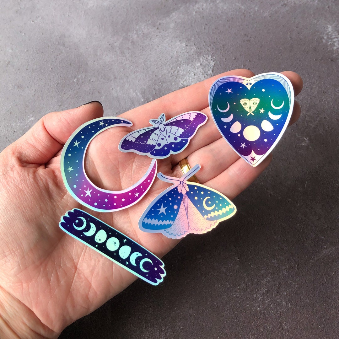 Set of 5 Holographic Laptop Stickers Small Holographic Vinyl Etsy