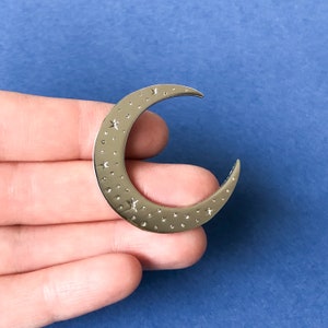 Celestial moon enamel pin, Gold crescent moon pin, silver moon badge, celestial pin with stars image 4