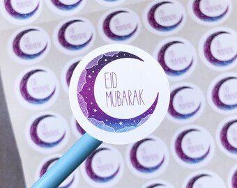 Eid Mubarak stickers, Ramadan sticker sheet with 35 round stickers, paper eid celebration stickers, Eid Mubarak labels