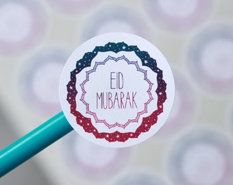 Eid Mubarak stickers, Eid Celebration sticker sheet with 35 round stickers, paper Eid stickers, Happy Eid labels for gifts and favours