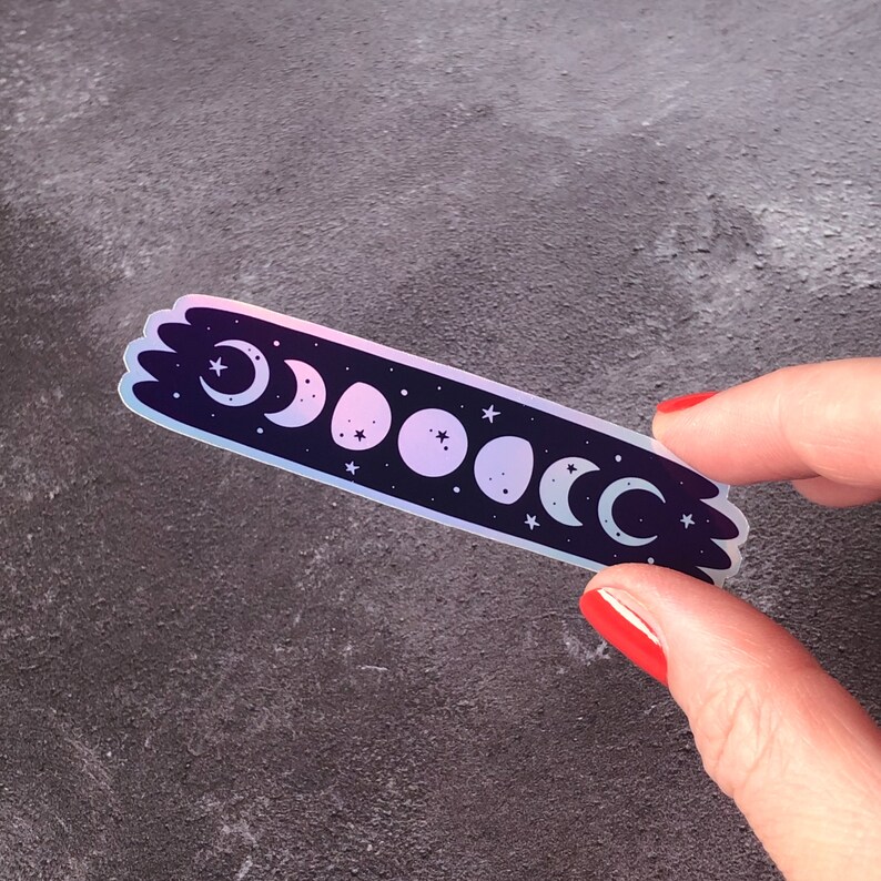 Holographic Moon Phases laptop sticker, celestial vinyl sticker, ombre moon decor, celestial moon phase sticker, magical witchy decor image 2