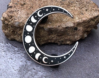 Celestial moon enamel pin, Moon Phase crescent pin badge, witchy moon pin, large lapel brooch