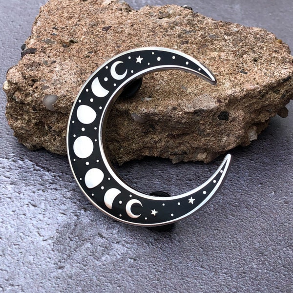 Celestial moon enamel pin, Moon Phase crescent pin badge, witchy moon pin, large lapel brooch