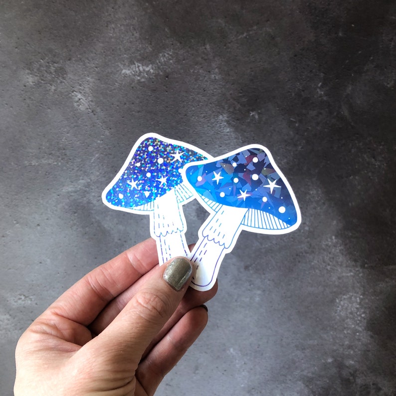 Holographic Toadstool vinyl laptop sticker, white glossy vinyl sticker with holographic overlay, laminated vinyl sticker, waterproof sticker image 5