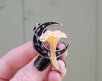 Mushroom enamel pin, cottagecore pin badge, chanterelle badge, celestial hard enamel fungus pin, witchy moon pin