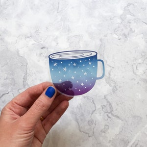 Ombre Cup sticker, teacup vinyl sticker, Clear celestial sticker, glossy vinyl coffee sticker, laptop sticker, celestial decor