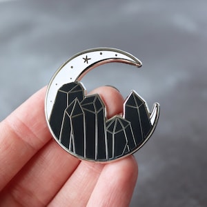 Crystal Moon Enamel Pin: Black & White Glitter Witchy Badge