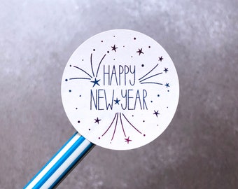 Happy new year stickers, New year celebration sticker sheet with 35 round stickers, paper stickers, happy mail stickers