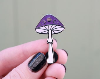 Purple Fungi enamel pin, Mushroom pin badge, cottagecore badge, celestial hard enamel fungus pin, witchy moon pin