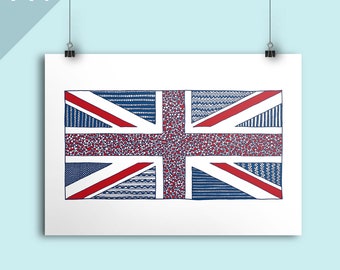 END OF LINE sale, Union Jack A4 Giclee print, contemporary illustration print, Uk flag poster