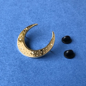 Celestial moon enamel pin, Gold crescent moon pin, silver moon badge, celestial pin with stars image 5