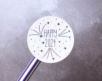 Happy 2024 stickers, New year celebration sticker sheet with 35 round stickers, paper stickers, happy mail stickers
