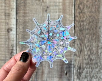 Holographic Spider web sticker, Cobweb halloween sticker, semi transparent spider sticker, glossy vinyl sticker, witchy laptop decal