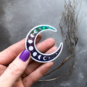 Moon Phase Crescent FRIDGE MAGNET with holographic effect, moon fridge magnet, celestial kitchen accessory, witchy magnet