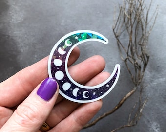 Moon Phase Crescent FRIDGE MAGNET with holographic effect, moon fridge magnet, celestial kitchen accessory, witchy magnet
