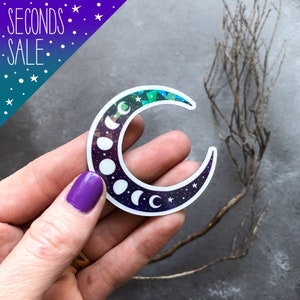 SECONDS sale / Moon Phase Crescent FRIDGE MAGNET with holographic effect, moon fridge magnet, celestial kitchen accessory, witchy magnet