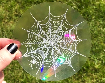 Suncatcher sticker, spiderweb sun catcher cling, halloween window decal, spooky home decor, spider web window sticker