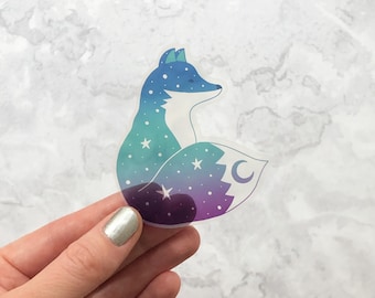 Cosmic Fox vinyl sticker, space fox clear sticker, ombre arctic fox laptop sticker 8 cm wide, laptop sticker, galaxy fox clear sticker