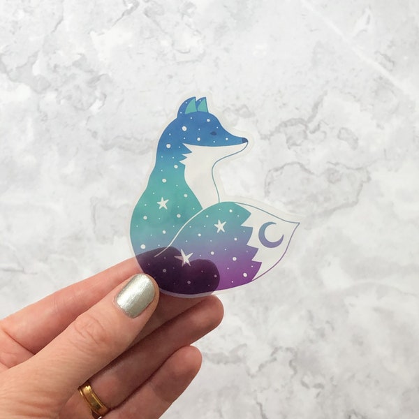 Cosmic Fox vinyl sticker, space fox clear sticker, ombre arctic fox laptop sticker 8 cm wide, laptop sticker, galaxy fox clear sticker