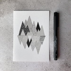 Mountain mini print, Lost in Mountains A6 print, Mini Graphic art print, Contemporary monochrome print