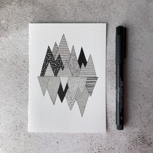 Mountain mini print, Lost in Mountains A6 print, Mini Graphic art print, Contemporary monochrome print