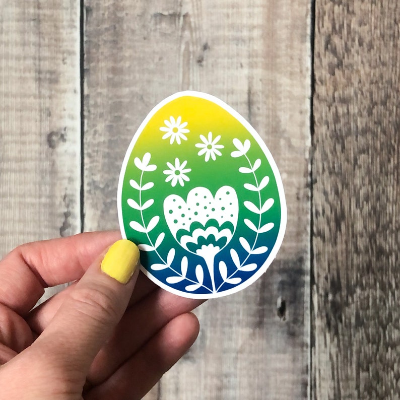 Easter egg vinyl sticker, fun egg shaped sticker, glossy vinyl sticker, easter sticker 8 cm high, laptop decal, white vinyl sticker image 4