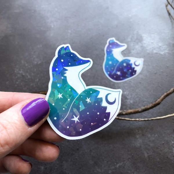 Holographic FRIDGE MAGNET with fox illustration, animal fridge magnet, kitchen decor for animal lovers