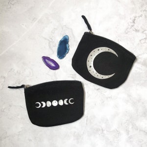 Lilac Moon Phases Zip Pouch, Black Zip Bag With Purple Moons, Organic ...