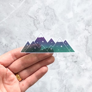 Mountains vinyl sticker, Clear adventure sticker, glossy vinyl sticker, ombre mountain decal, laptop stars sticker